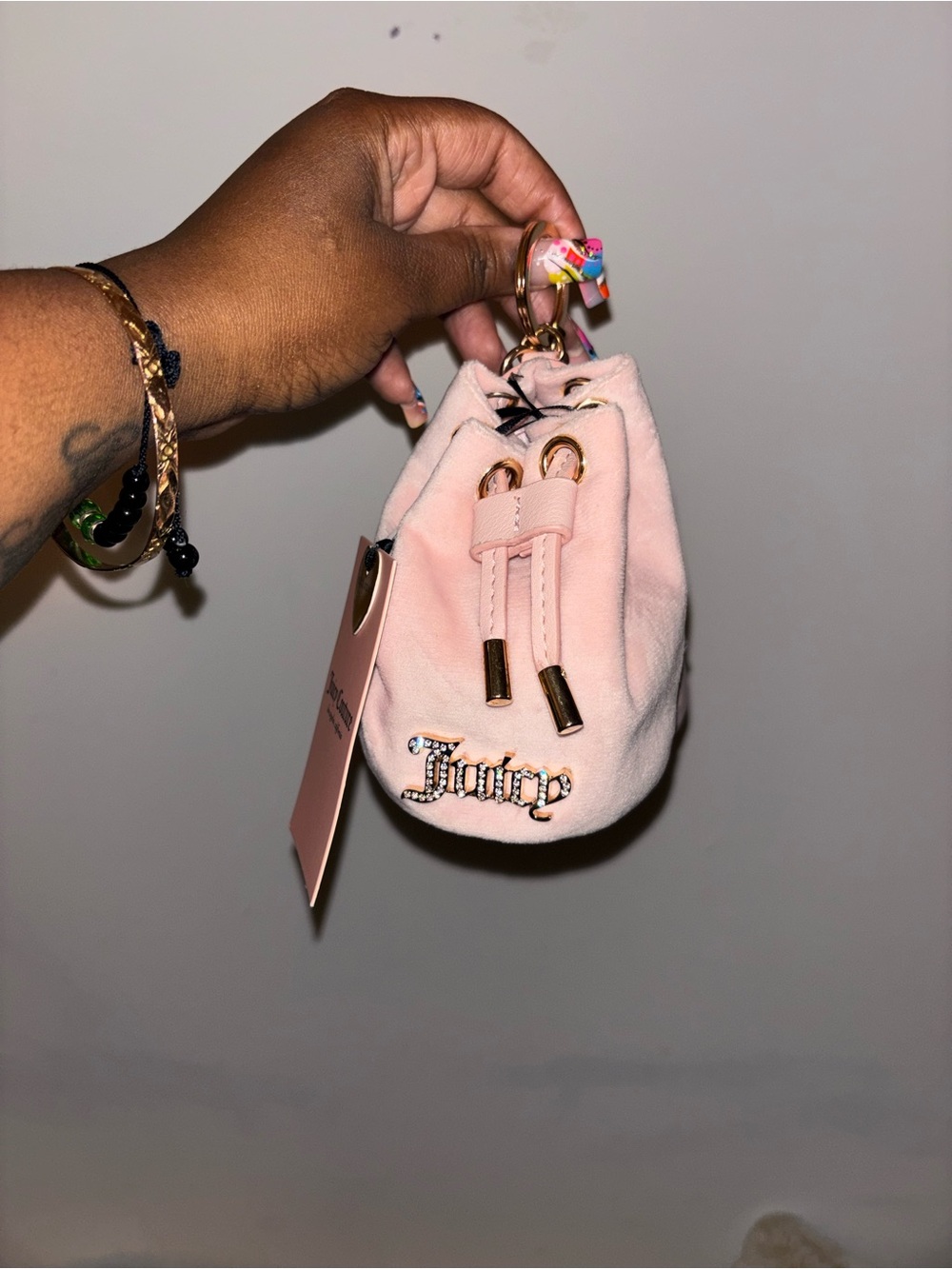 Juicy Couture Blush Pink Mini Suede Drawstring Bag Charm